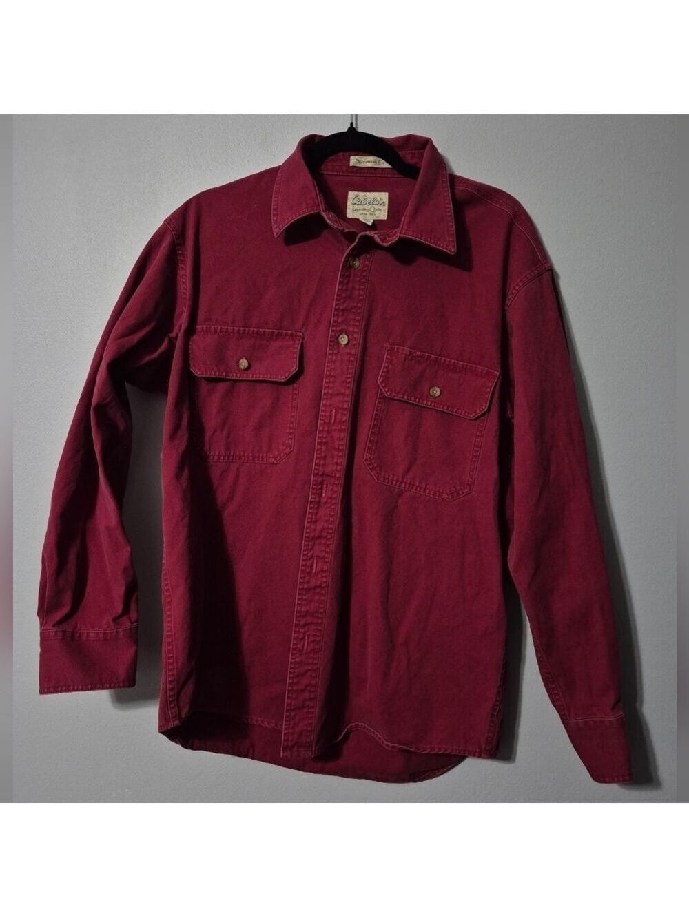 Vintage Cabela's Stonewash Canvas Shirt in Rich Burgundy M